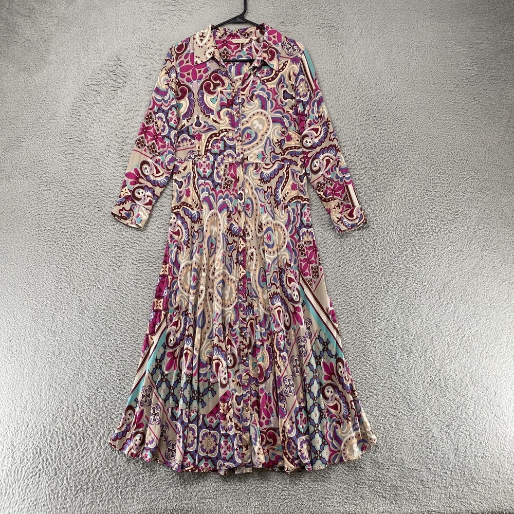 Soft Surroundings Maxi Dress Womens Medium Petite PM Paisley Bohoâ Long Collared